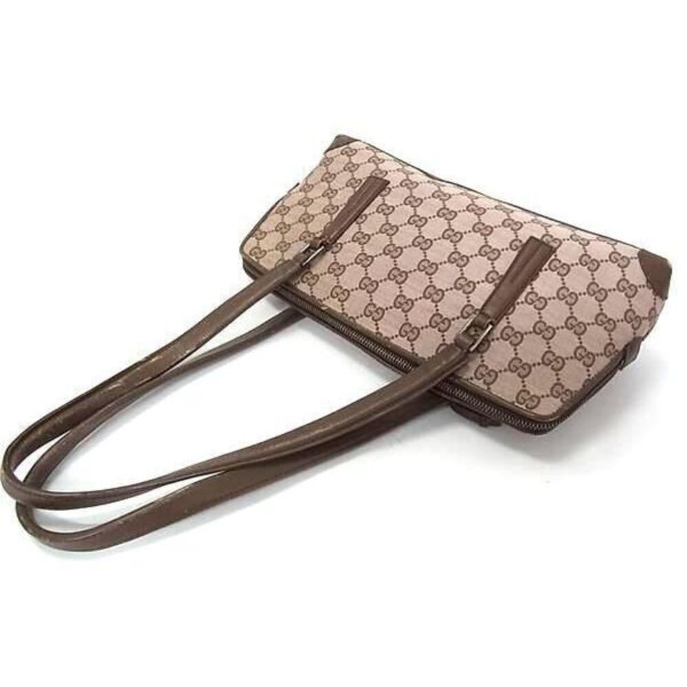 GUCCI GG Canvas Leather Handbag Shoulder Bag Brown - Picture 4 of 6